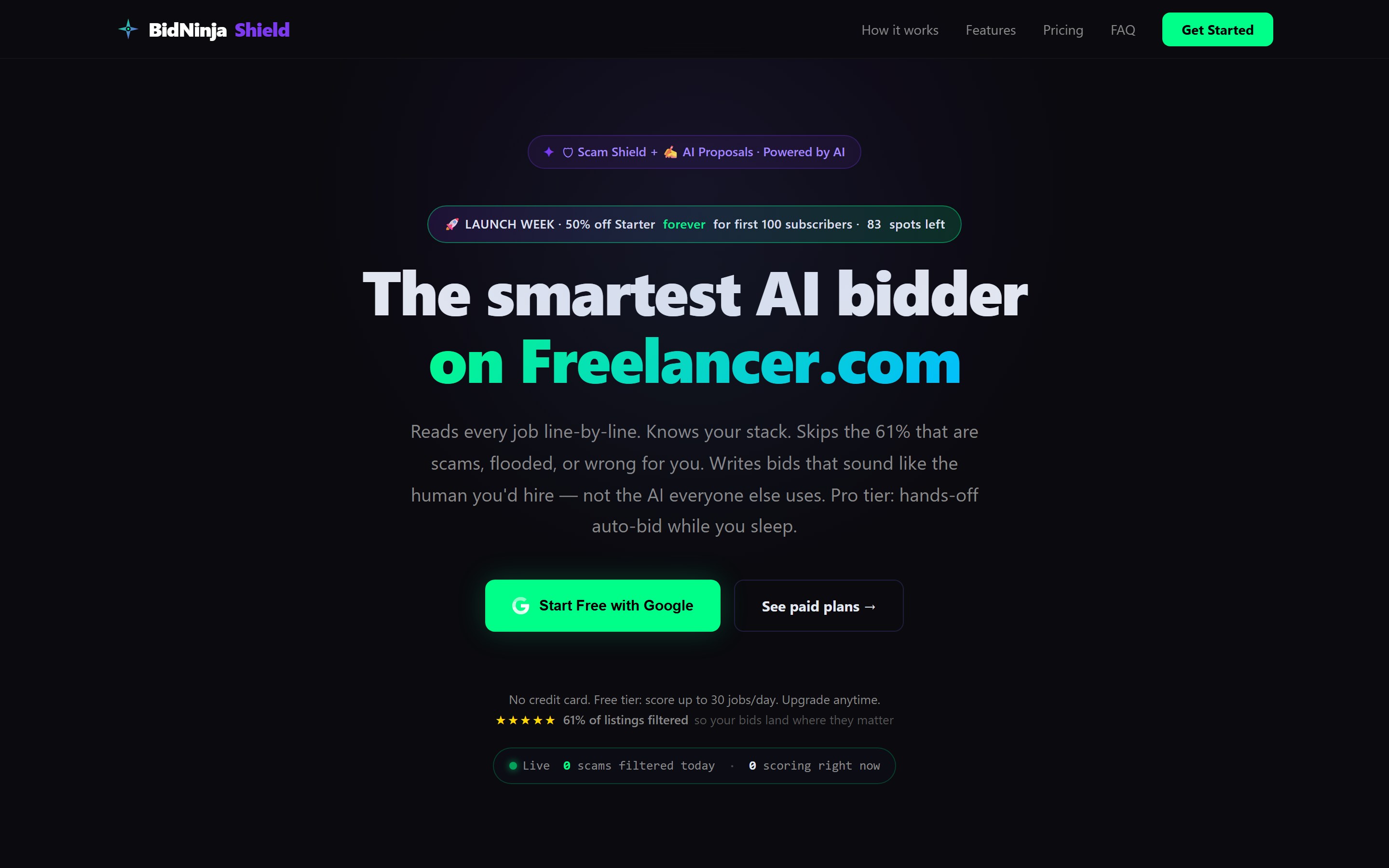 The BidNinja Shield website