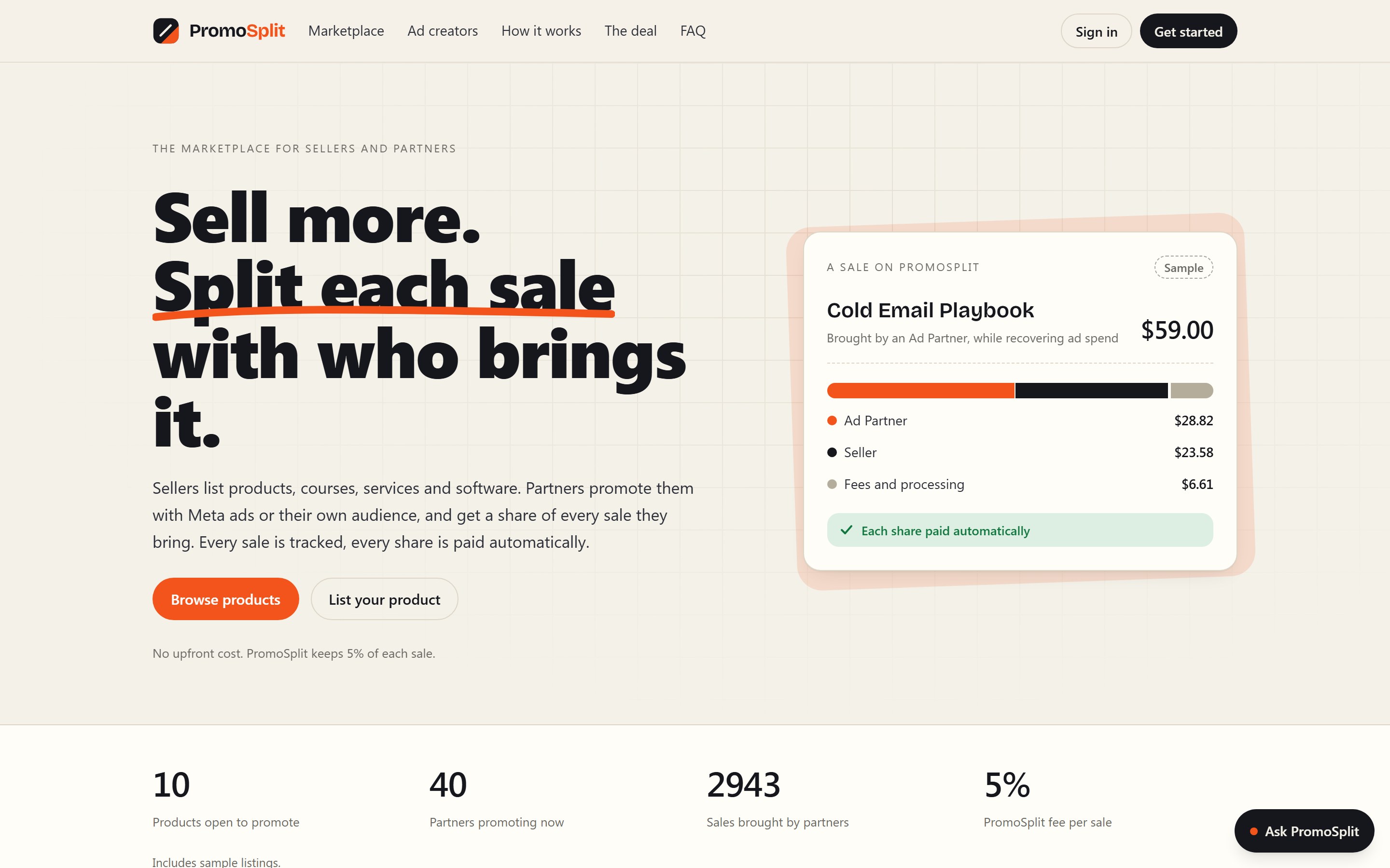 The PromoSplit website